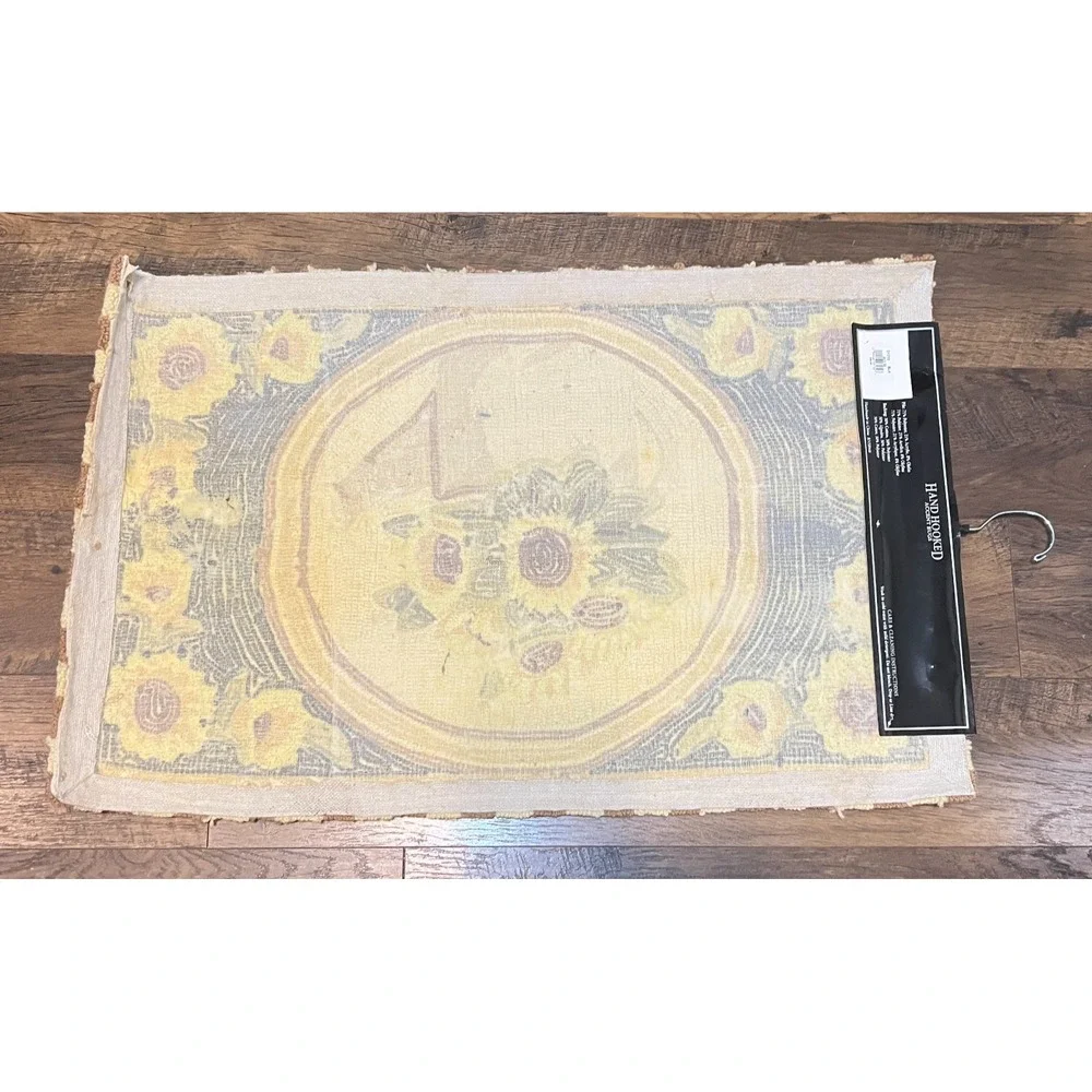 Nourison Hand Hooked Accent Rug 20x33 Sunflower Watering Can Cottagecore Flowers